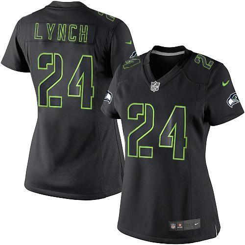 Seahawks #24 Marshawn Lynch Black Impact Women's Stitched NFL Limited Jersey