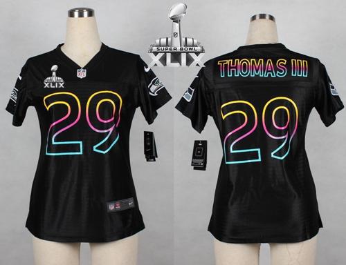  Seahawks #29 Earl Thomas III Black Super Bowl XLIX Women's NFL Fashion Game Jersey