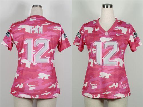  Seahawks #12 Fan Pink Women's Stitched NFL Elite Camo Fashion Jersey