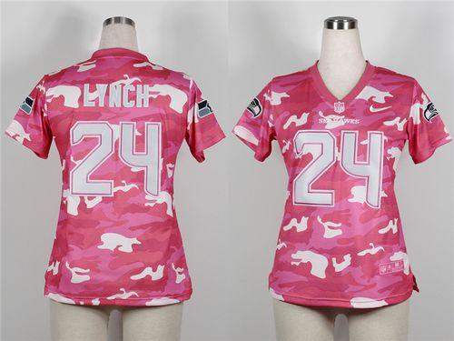  Seahawks #24 Marshawn Lynch Pink Women's Stitched NFL Elite Camo Fashion Jersey