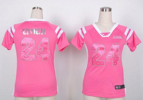  Seahawks #24 Marshawn Lynch Pink Women's Stitched NFL Elite Draft Him Shimmer Jersey