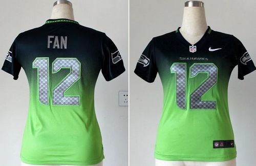  Seahawks #12 Fan Steel Blue/Green Women's Stitched NFL Elite Fadeaway Fashion Jersey