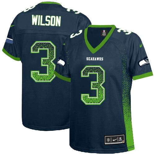  Seahawks #3 Russell Wilson Steel Blue Team Color Women's Stitched NFL Elite Drift Fashion Jersey