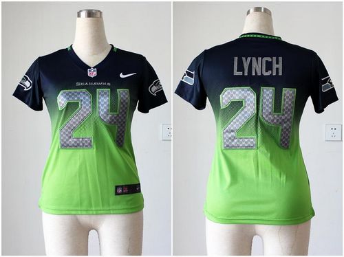  Seahawks #24 Marshawn Lynch Steel Blue/Green Women's Stitched NFL Elite Fadeaway Fashion Jersey