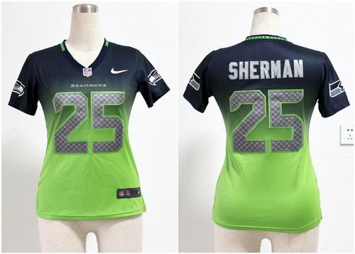  Seahawks #25 Richard Sherman Steel Blue/Green Women's Stitched NFL Elite Fadeaway Fashion Jersey