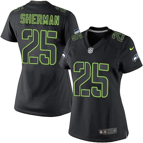  Seahawks #25 Richard Sherman Black Impact Women's Stitched NFL Limited Jersey