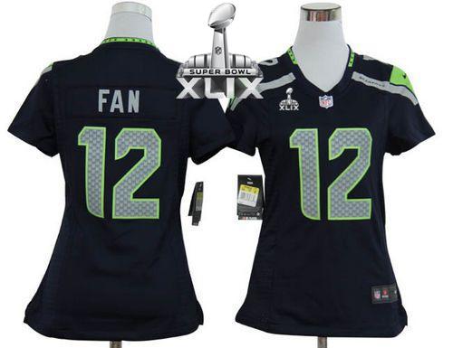  Seahawks #12 Fan Steel Blue Super Bowl XLIX Women's Stitched NFL Elite Jersey