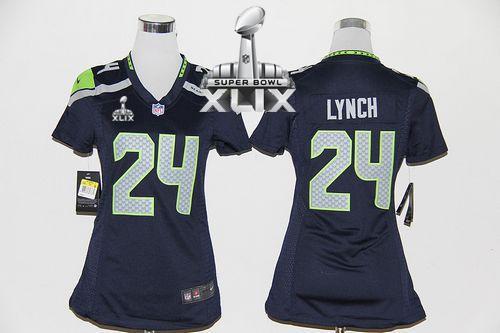  Seahawks #24 Marshawn Lynch Steel Blue Super Bowl XLIX Women's Stitched NFL Elite Jersey