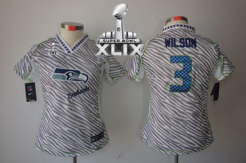  Seahawks #3 Russell Wilson Zebra Super Bowl XLIX Women's Stitched NFL Elite Jersey