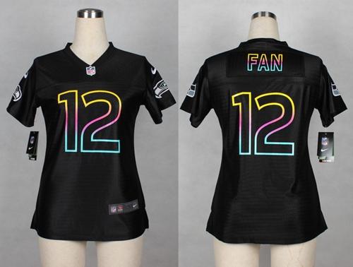  Seahawks #12 Fan Black Women's NFL Fashion Game Jersey