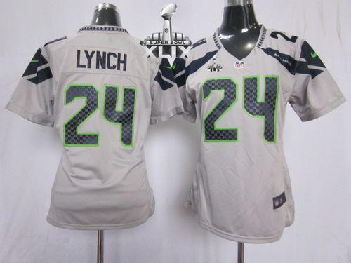  Seahawks #24 Marshawn Lynch Grey Alternate Super Bowl XLIX Women's Stitched NFL Elite Jersey
