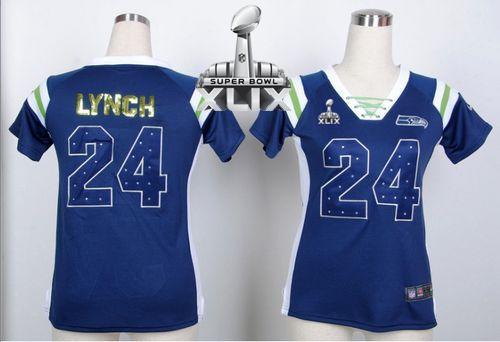  Seahawks #24 Marshawn Lynch Steel Blue Super Bowl XLIX Women's Stitched NFL Elite Draft Him Shimmer Jersey