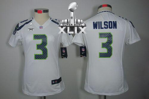  Seahawks #3 Russell Wilson White Super Bowl XLIX Women's Stitched NFL Limited Jersey