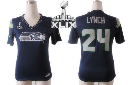  Seahawks #24 Marshawn Lynch Steel Blue Team Color Super Bowl XLIX Women's Team Diamond Stitched NFL Elite Jersey