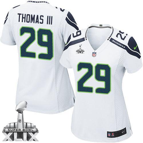  Seahawks #29 Earl Thomas III White Super Bowl XLIX Women's Stitched NFL Limited Jersey