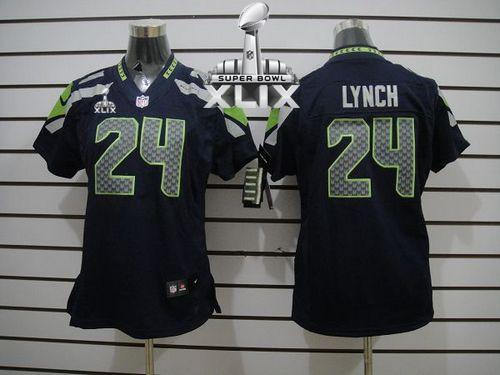  Seahawks #24 Marshawn Lynch Steel Blue Team Color Super Bowl XLIX Women's Stitched NFL Limited Jersey