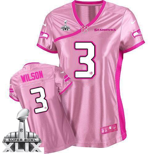  Seahawks #3 Russell Wilson Pink Super Bowl XLIX Women's Be Luv'd Stitched NFL Elite Jersey