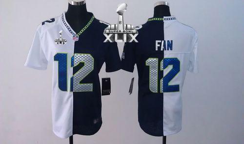  Seahawks #12 Fan Steel Blue/White Super Bowl XLIX Women's Stitched NFL Elite Split Jersey