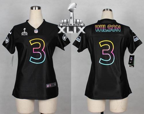  Seahawks #3 Russell Wilson Black Super Bowl XLIX Women's NFL Fashion Game Jersey