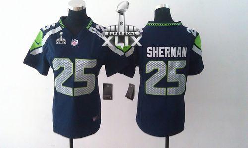  Seahawks #25 Richard Sherman Steel Blue Team Color Super Bowl XLIX Women's Stitched NFL Elite Jersey