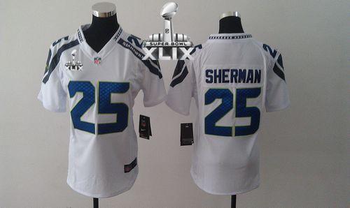  Seahawks #25 Richard Sherman White Super Bowl XLIX Women's Stitched NFL Elite Jersey