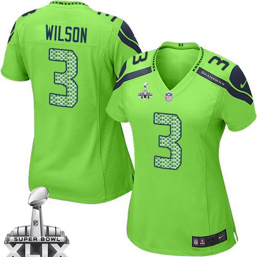  Seahawks #3 Russell Wilson Green Super Bowl XLIX Women's Stitched NFL Elite Jersey