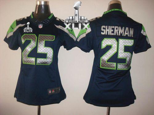  Seahawks #25 Richard Sherman Steel Blue Team Color Super Bowl XLIX Women's Stitched NFL Limited Jersey