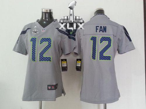  Seahawks #12 Fan Grey Alternate Super Bowl XLIX Women's Stitched NFL Elite Jersey