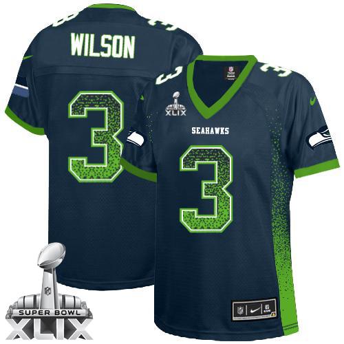  Seahawks #3 Russell Wilson Steel Blue Team Color Super Bowl XLIX Women's Stitched NFL Elite Drift Fashion Jersey