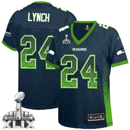  Seahawks #24 Marshawn Lynch Steel Blue Team Color Super Bowl XLIX Women's Stitched NFL Elite Drift Fashion Jersey