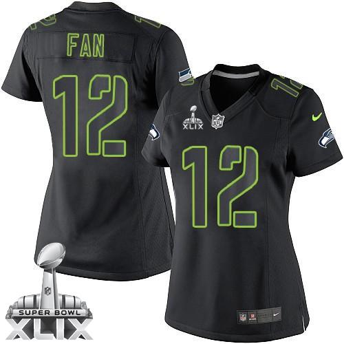  Seahawks #12 Fan Black Impact Super Bowl XLIX Women's Stitched NFL Limited Jersey