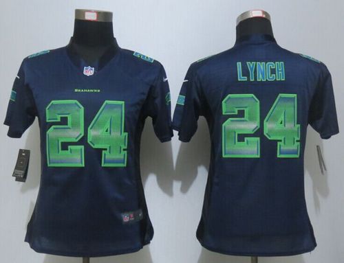  Seahawks #24 Marshawn Lynch Steel Blue Team Color Women's Stitched NFL Elite Strobe Jersey