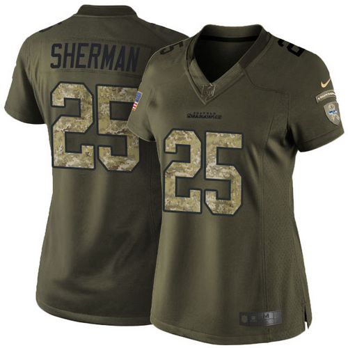  Seahawks #25 Richard Sherman Green Women's Stitched NFL Limited Salute to Service Jersey