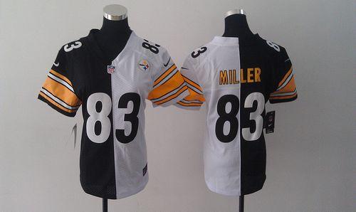  Steelers #83 Heath Miller Black/White Women's Stitched NFL Elite Split Jersey