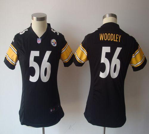  Steelers #56 LaMarr Woodley Black Team Color Women's NFL Game Jersey