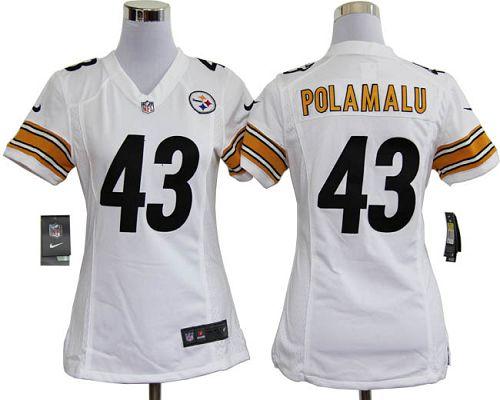  Steelers #43 Troy Polamalu White Women's Stitched NFL Elite Jersey