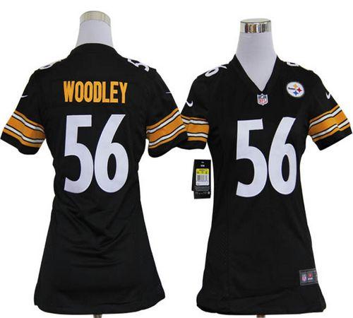  Steelers #56 LaMarr Woodley Black Team Color Women's Stitched NFL Elite Jersey