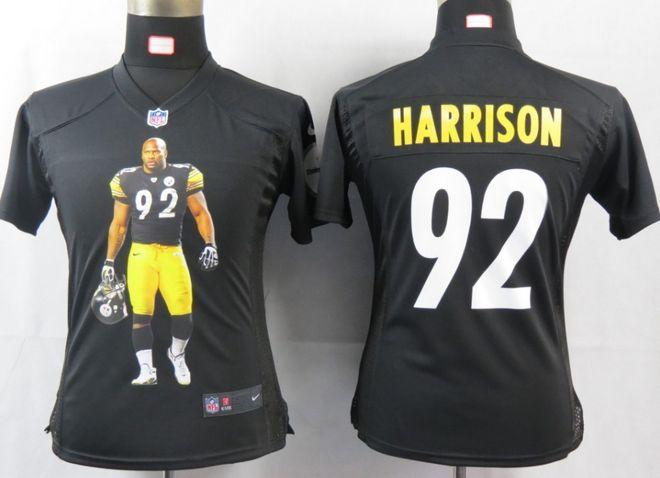  Steelers #92 James Harrison Black Team Color Women's Portrait Fashion NFL Game Jersey