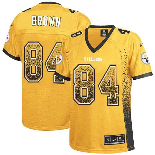  Steelers #84 Antonio Brown Gold Women's Stitched NFL Elite Drift Fashion Jersey