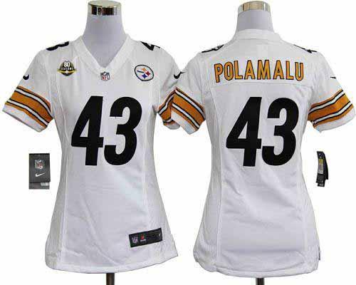  Steelers #43 Troy Polamalu White With 80TH Patch Women's Stitched NFL Elite Jersey