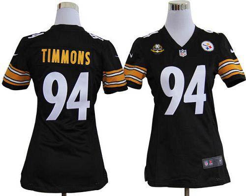  Steelers #94 Lawrence Timmons Black Team Color With 80TH Patch Women's Stitched NFL Elite Jersey