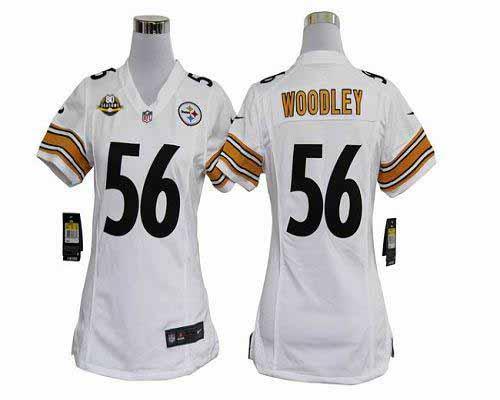  Steelers #56 LaMarr Woodley White With 80TH Patch Women's Stitched NFL Elite Jersey