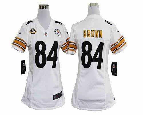  Steelers #84 Antonio Brown White With 80TH Patch Women's Stitched NFL Elite Jersey