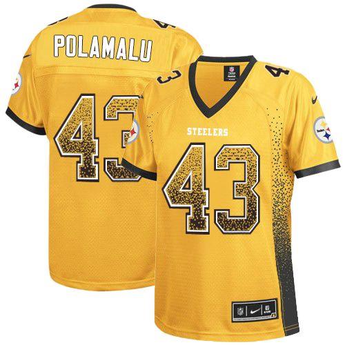  Steelers #43 Troy Polamalu Gold Women's Stitched NFL Elite Drift Fashion Jersey