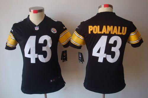  Steelers #43 Troy Polamalu Black Team Color Women's Stitched NFL Limited Jersey