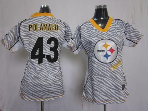  Steelers #43 Troy Polamalu Zebra Women's Stitched NFL Elite Jersey