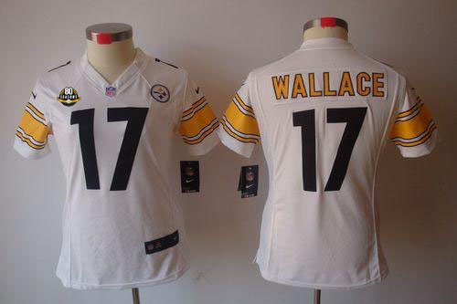 Steelers #17 Mike Wallace White With 80TH Patch Women's Stitched NFL Limited Jersey