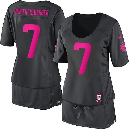  Steelers #7 Ben Roethlisberger Dark Grey Women's Breast Cancer Awareness Stitched NFL Elite Jersey