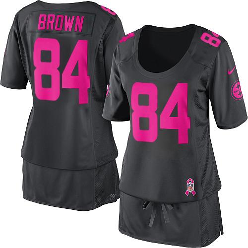  Steelers #84 Antonio Brown Dark Grey Women's Breast Cancer Awareness Stitched NFL Elite Jersey