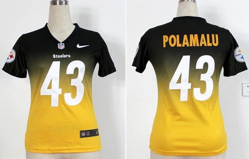  Steelers #43 Troy Polamalu Black/Yellow Women's Stitched NFL Elite Fadeaway Fashion Jersey